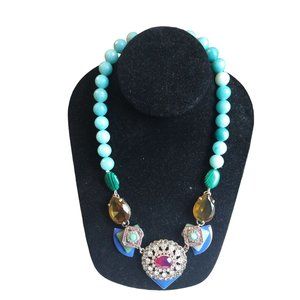 Gorgeous Mixed Media Blue Bead Statement Necklace